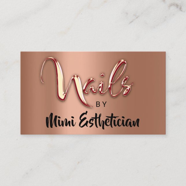 Tarjeta De Visita Nails Studio Artista Nails Logo Script Copper Gold (Anverso)