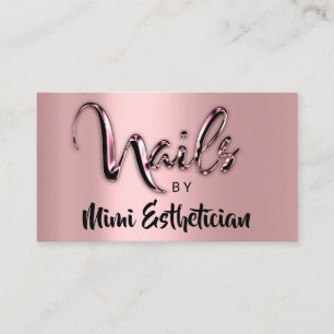 Tarjeta De Visita Nails Studio Artista Nails Logo Script Rosa Rosa