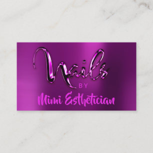 Tarjeta De Visita Nails Studio Artista Nails Script Logo Berry rosa