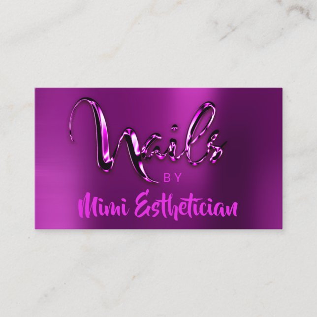 Tarjeta De Visita Nails Studio Artista Nails Script Logo Berry rosa (Anverso)