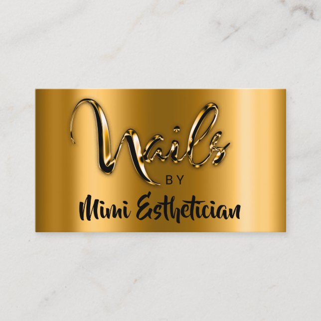 Tarjeta De Visita Nails Studio Artista Nails Script Logo Gold VIP (Anverso)