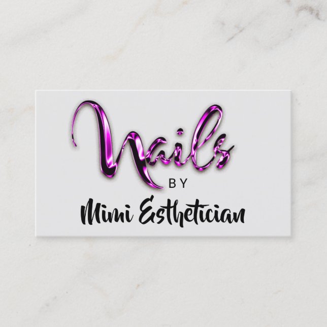 Tarjeta De Visita Nails Studio Artista Nails Script Logo Gris Pink (Anverso)