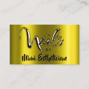 Tarjeta De Visita Nails Studio Artista Nails Script Logo Mustard Gol