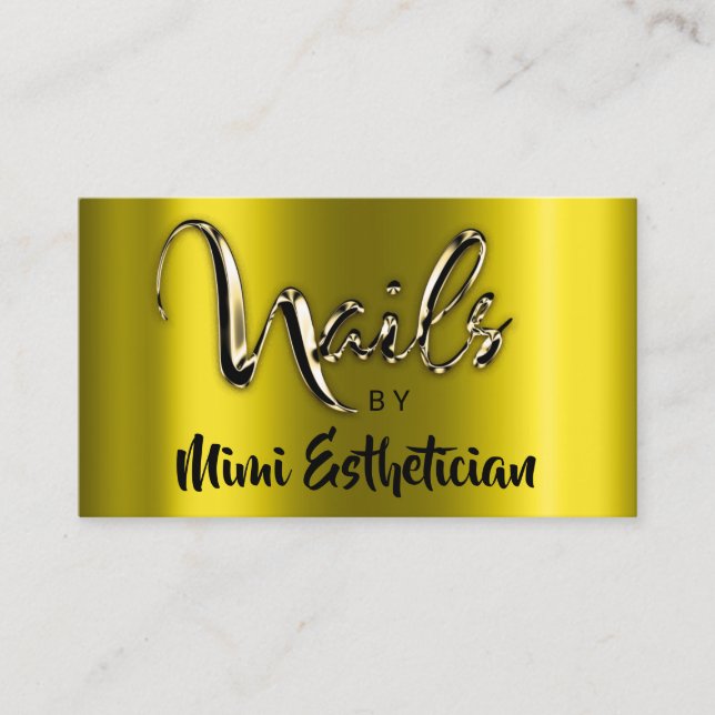 Tarjeta De Visita Nails Studio Artista Nails Script Logo Mustard Gol (Anverso)