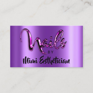 Tarjeta De Visita Nails Studio Artista Nails Script Logo Púrpura Ros