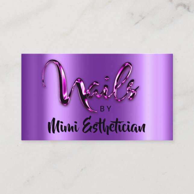Tarjeta De Visita Nails Studio Artista Nails Script Logo Púrpura Ros (Anverso)