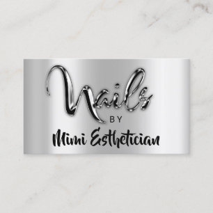Tarjeta De Visita Nails Studio Artista Nails Script Logo Silver Meta