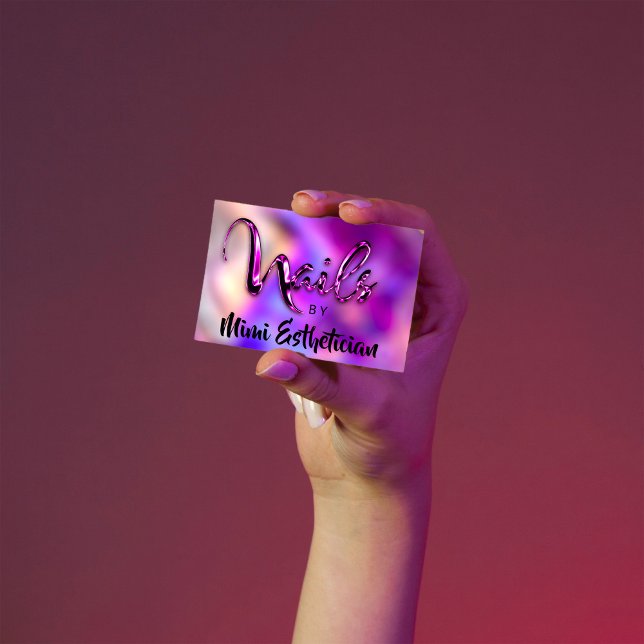 Tarjeta De Visita Nails Studio Artista Nails Script Logo Violet Pink (Nails Studio Artist Nails Script Logo Violet Pink Business Card)