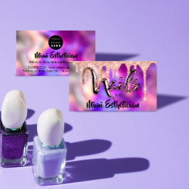 Tarjeta De Visita Nails Studio Artista Perforaciones Acrílicas Purpu