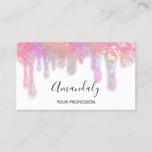 Tarjeta De Visita Nails Studio Beauty Logo Drips Holograph White