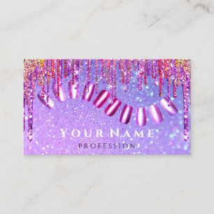 Tarjeta De Visita Nails Stylist Manicure Pink Drips Purpurina Hologr