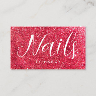 Tarjeta De Visita Nails Typography Red Gold Purpurina