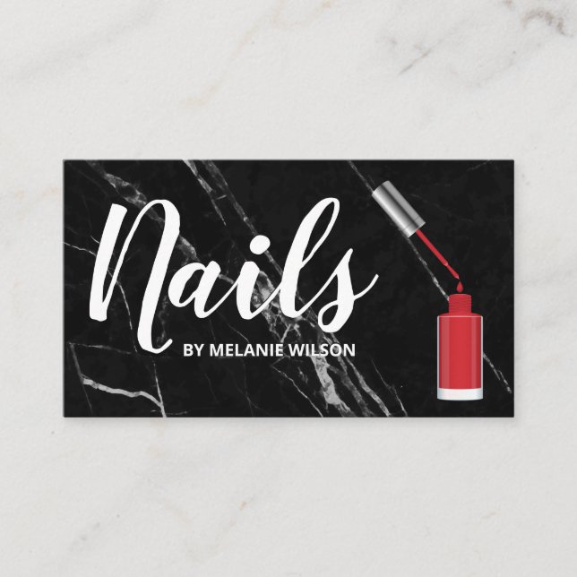 Tarjeta De Visita Nales | Polaco y pincel de uñas rojas | Mármol neg (Anverso)