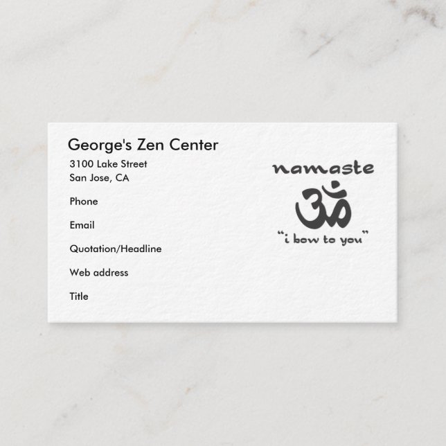 Tarjeta De Visita Namaste - Me inclino hacia ti (Anverso)