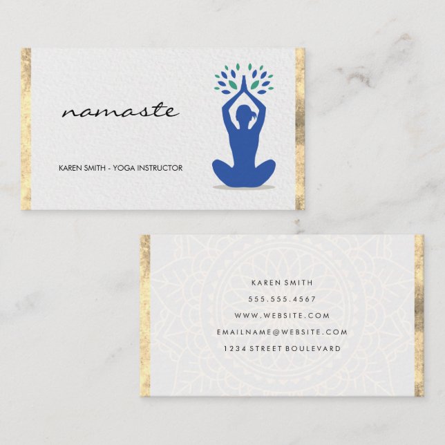 Tarjeta De Visita Namaste Yoga Lotus Position Relieve metalizado dor (Anverso / Reverso)