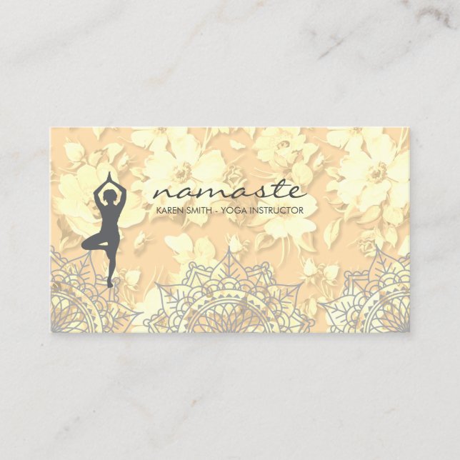 Tarjeta De Visita Namaste Yoga Pose Tribal Floral Pattern (Anverso)
