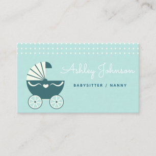 Tarjeta De Visita Nanny Babysitter Cute Stroller Baby Blue Elegant