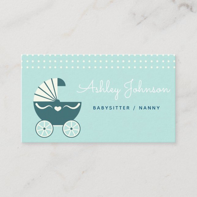 Tarjeta De Visita Nanny Babysitter Cute Stroller Baby Blue Elegant (Anverso)