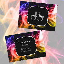 Tarjeta De Visita Naranja amarillo morado Abstract Smoke negro Monog