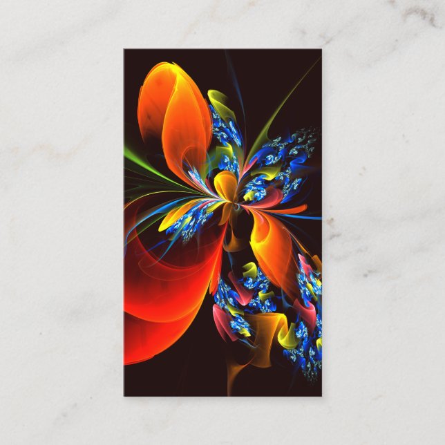 Tarjeta De Visita Naranja azul Floral Moderno Resumen Patrón de arte (Anverso)