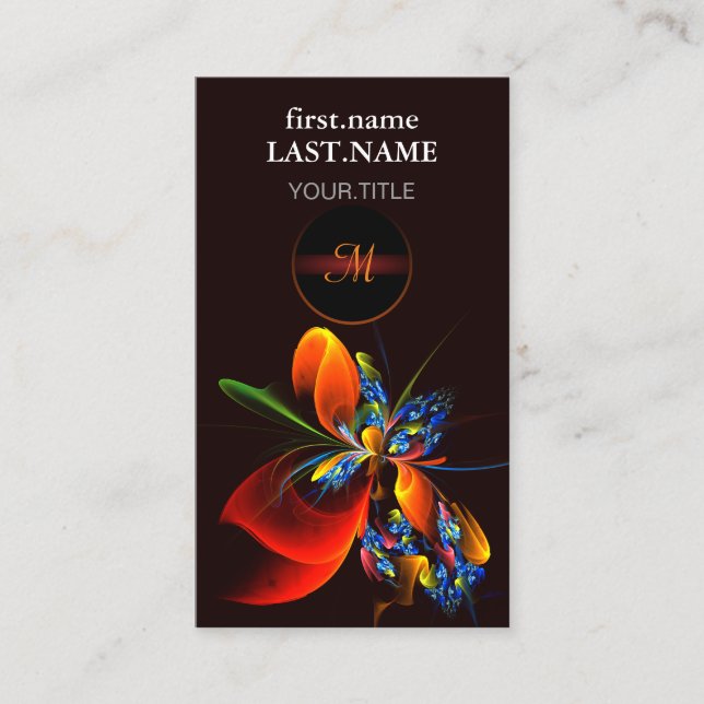 Tarjeta De Visita Naranja azul Floral Moderno Resumen Patrón de arte (Anverso)