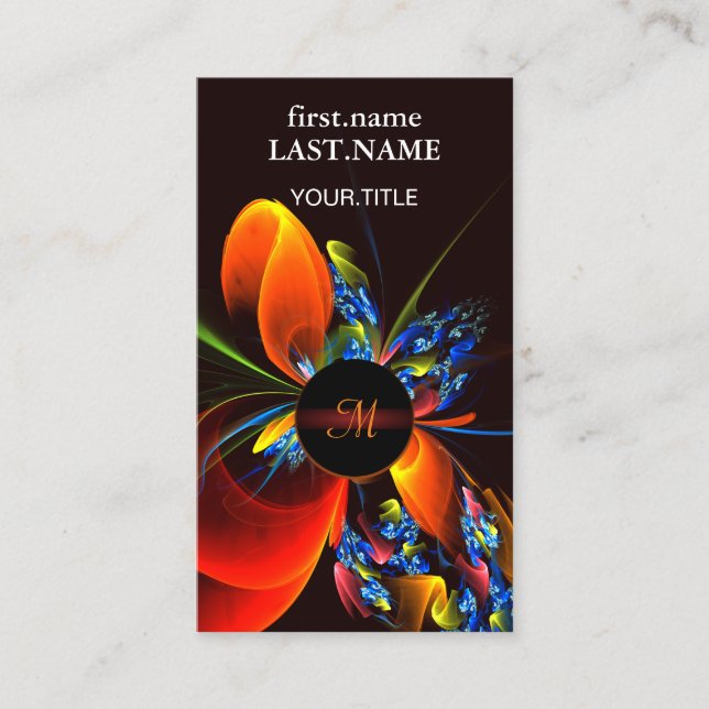 Tarjeta De Visita Naranja azul Floral Moderno Resumen Patrón de arte (Anverso)