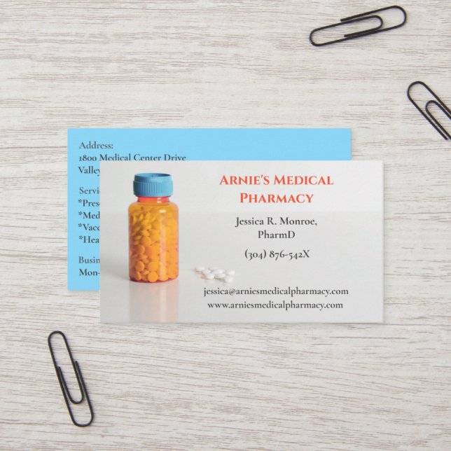 Tarjeta De Visita Naranja azul Frasco Píldoras Farmacéuticas (Anverso/Reverso In Situ)