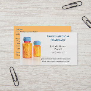 Tarjeta De Visita Naranja azul Frascos Píldoras Farmacéuticas