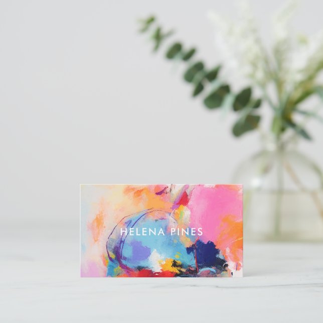 Tarjeta De Visita Naranja azul vibrante pintura rosa moderna abstrac (Anverso de pie)