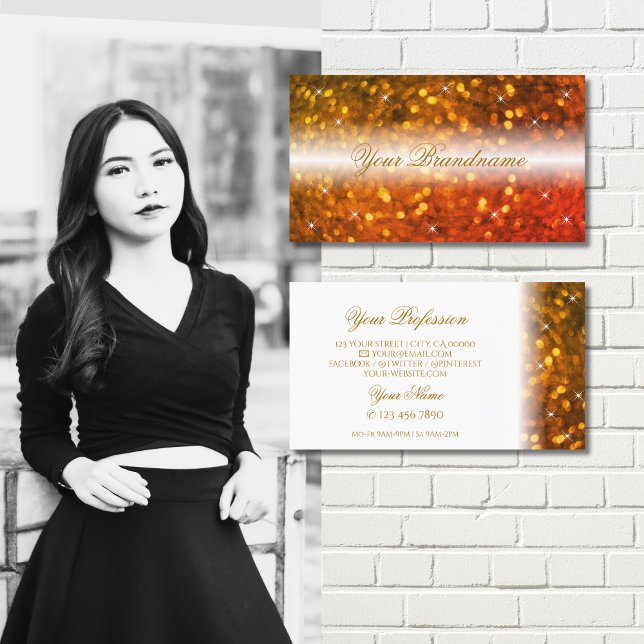 Tarjeta De Visita Naranja blanco elegante Purpurina espumoso glamoro (Subido por el creador)