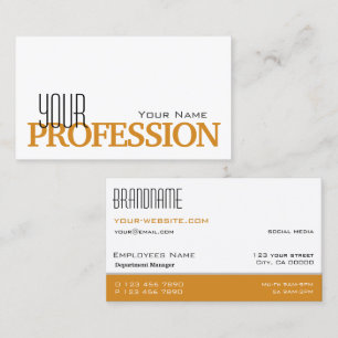 Tarjeta De Visita Naranja blanco elegante simple y profesional