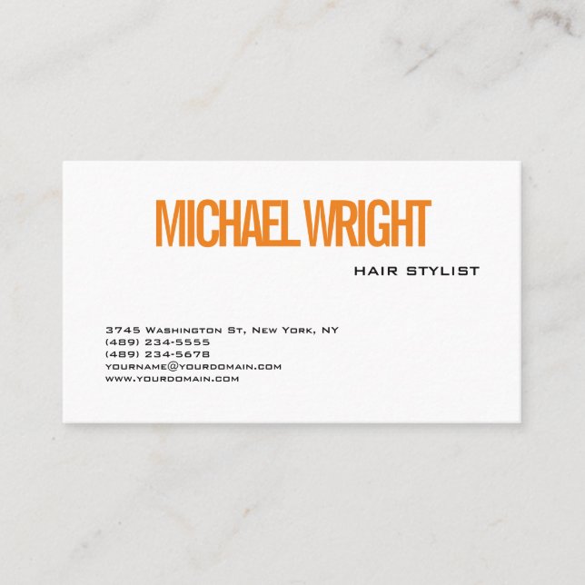 Tarjeta De Visita Naranja Blanco Moderno sencillo negrita Minimalist (Anverso)