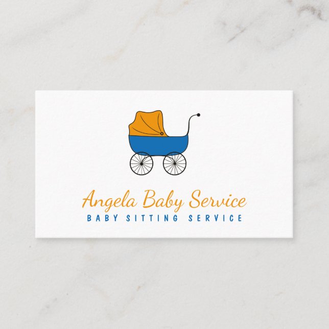 Tarjeta De Visita Naranja Blue Stroller Nursera de cuidado diurno (Anverso)
