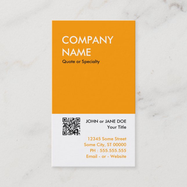 Tarjeta De Visita naranja bold diseñar su propio código QR (Anverso)