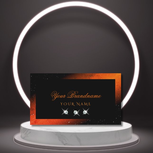Tarjeta De Visita Naranja brillante Diamantes espumosos negros Elega (Subido por el creador)