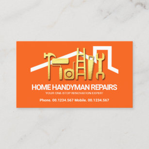 Tarjeta De Visita Naranja brillante Oro Handyman Tools Rooftop