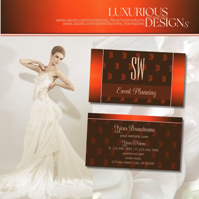 Tarjeta De Visita Naranja Brown con profesional del patrón de monogr (Subido por el creador)