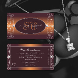 Tarjeta De Visita Naranja Brown Ombre Ornate Sparkle Jeways Monogram