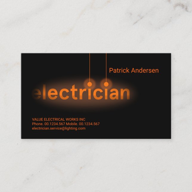 Tarjeta De Visita Naranja Bulbs Electrician Vignette (Anverso)