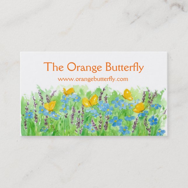 Tarjeta De Visita Naranja Butterfly Business Card Blue Wildflower Ar (Anverso)