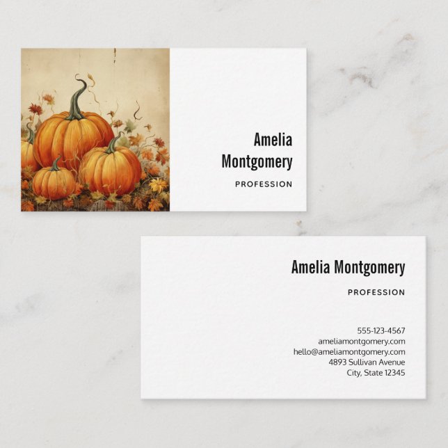 Tarjeta De Visita Naranja Calabazas Rustic Otoño (Anverso / Reverso)