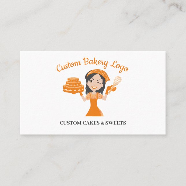 Tarjeta De Visita Naranja Chef Lady Boss Baker Cake Decorator (Anverso)