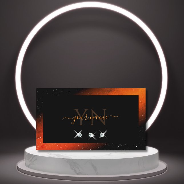 Tarjeta De Visita Naranja chismoso Black Sparkling Diamonds Initials (Subido por el creador)