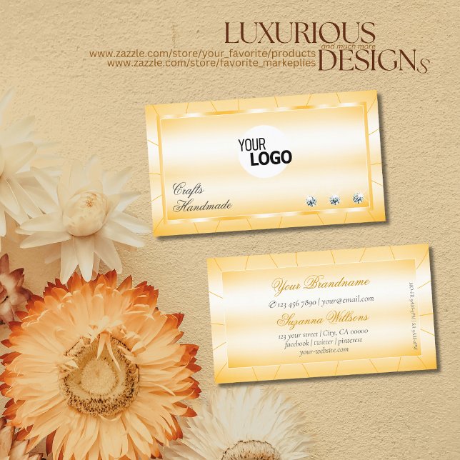 Tarjeta De Visita Naranja con diamantes y glamour con logotipo (Subido por el creador)