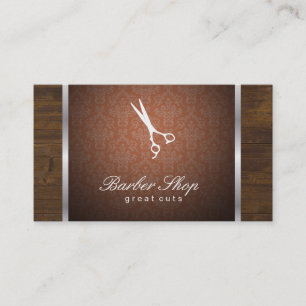 Tarjeta De Visita Naranja Damask / Wood / Silver Trim