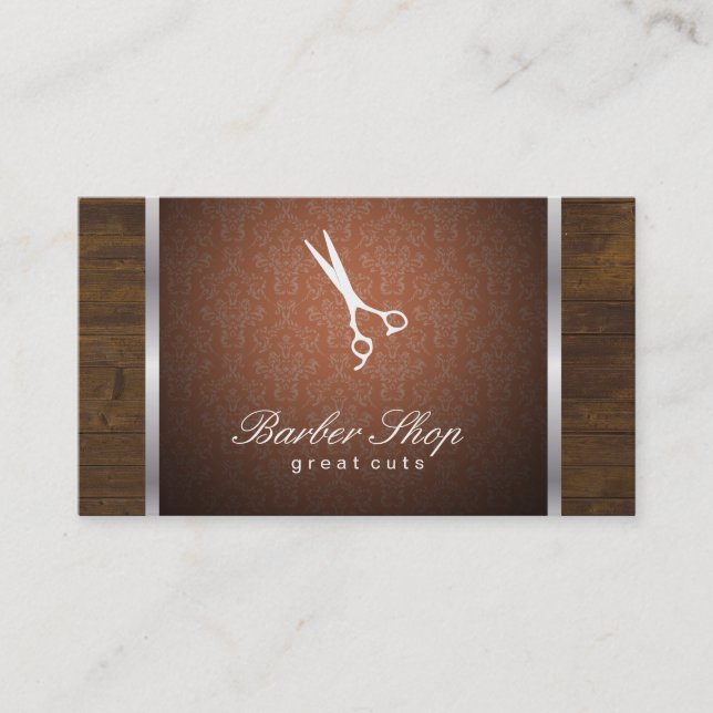 Tarjeta De Visita Naranja Damask / Wood / Silver Trim (Anverso)
