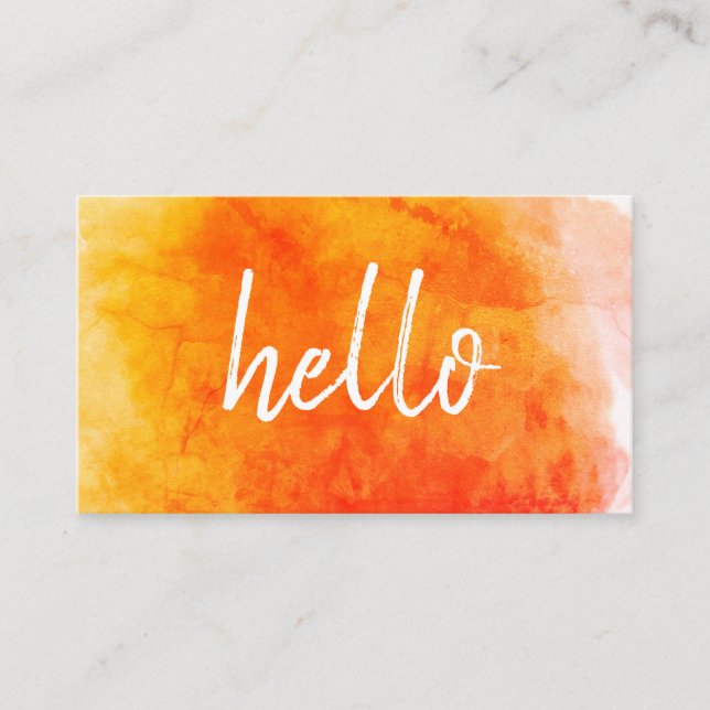 Tarjeta De Visita Naranja de acuarela de Hello (Anverso)