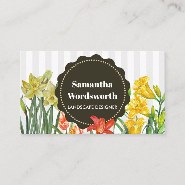 Tarjeta De Visita Naranja de acuarela Flores de primavera amarilla (Anverso)