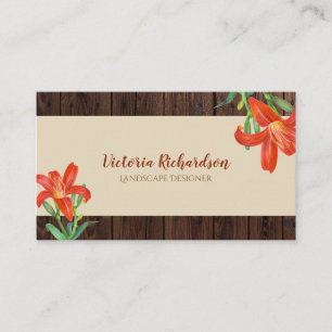 Tarjeta De Visita Naranja de acuarela rústica ilies arte floral