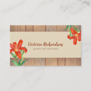Tarjeta De Visita Naranja de acuarela rústica Lilies Arte Floral